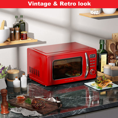 Galanz GLCMKZ11RDR10 Retro Countertop Microwave Oven with Auto Cook & Reheat, Defrost, Quick Start Functions, Easy Clean with Glass Turntable, Pull Handle, 1.1 cu ft, Red